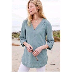 Soft Surroundings M Lillith Arona Linen Boho Tunic Floral Embroidered Top Shirt